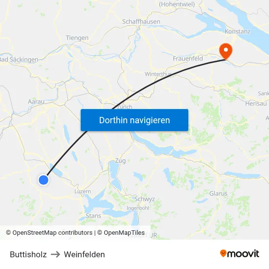 Buttisholz to Weinfelden map