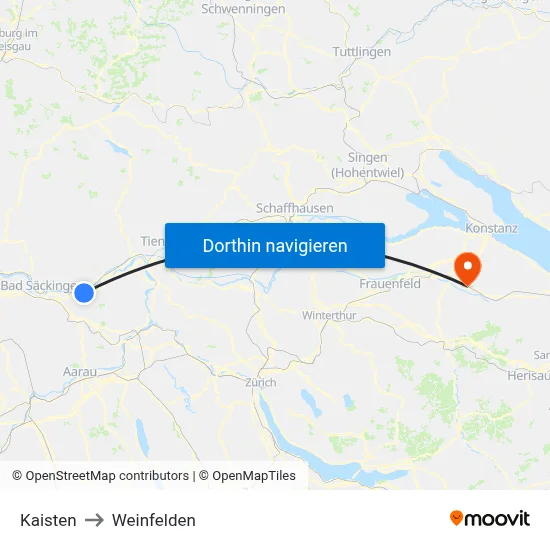 Kaisten to Weinfelden map