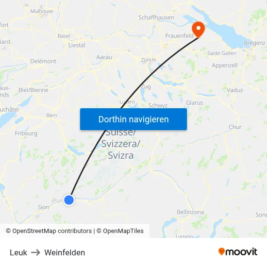 Leuk to Weinfelden map