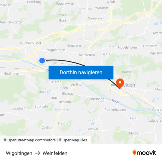 Wigoltingen to Weinfelden map