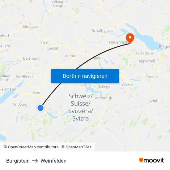 Burgistein to Weinfelden map