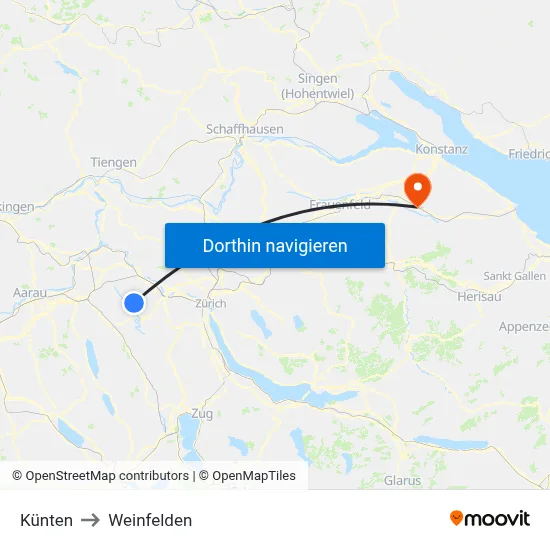 Künten to Weinfelden map
