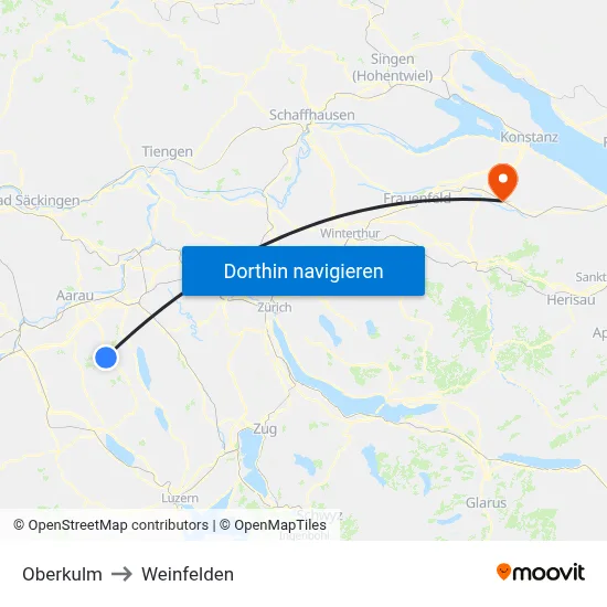 Oberkulm to Weinfelden map