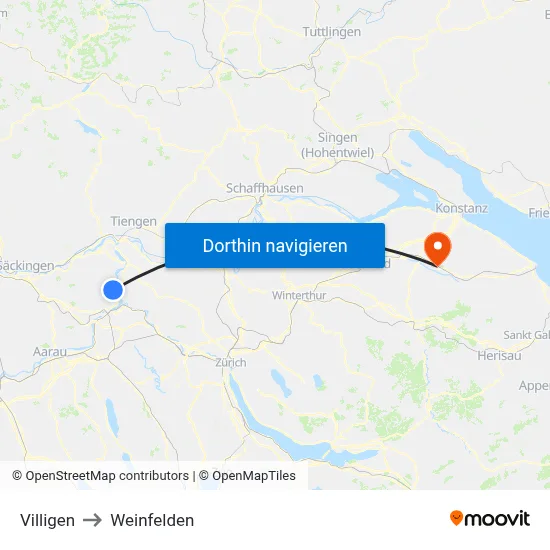 Villigen to Weinfelden map