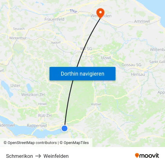 Schmerikon to Weinfelden map