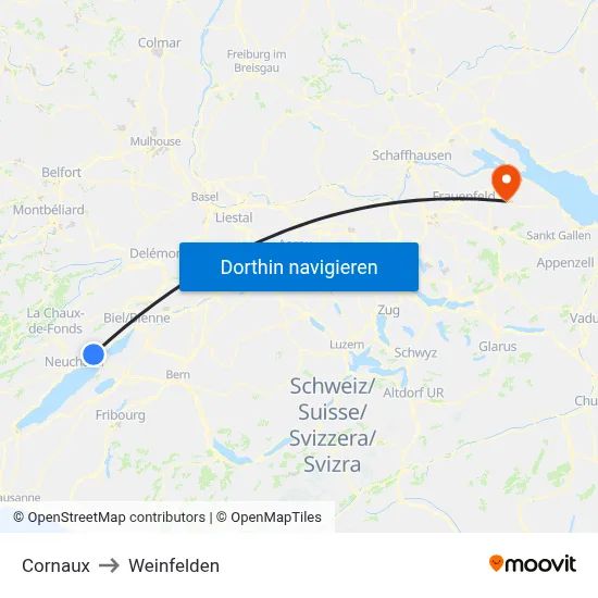 Cornaux to Weinfelden map