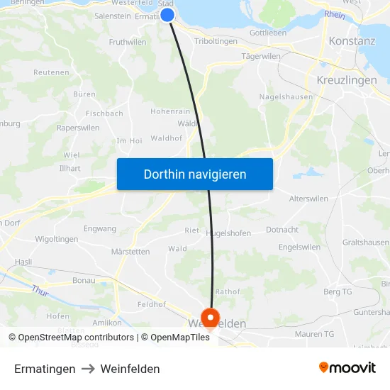 Ermatingen to Weinfelden map