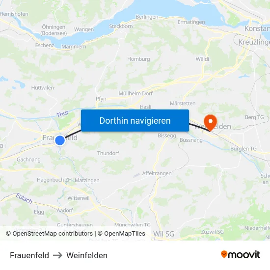 Frauenfeld to Weinfelden map
