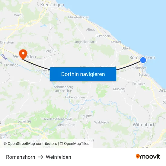 Romanshorn to Weinfelden map