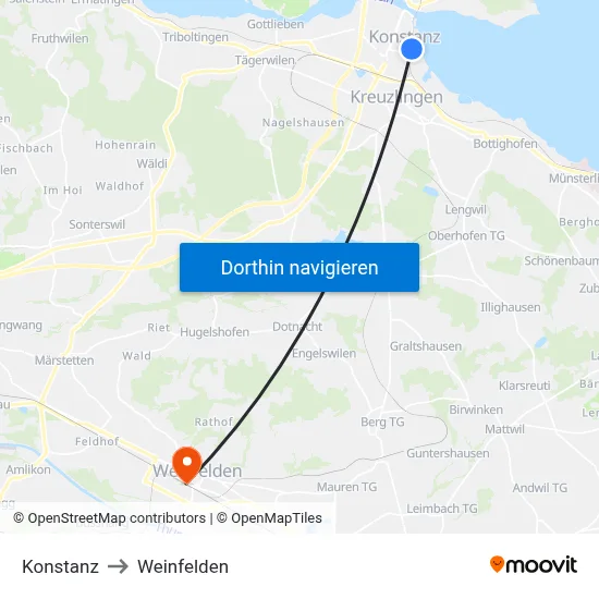 Konstanz to Weinfelden map