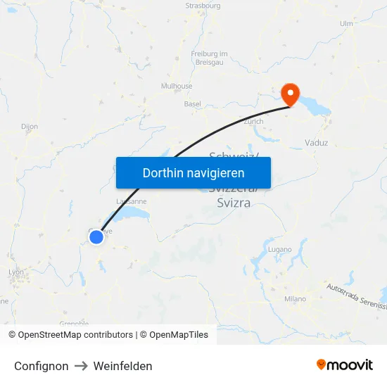 Confignon to Weinfelden map