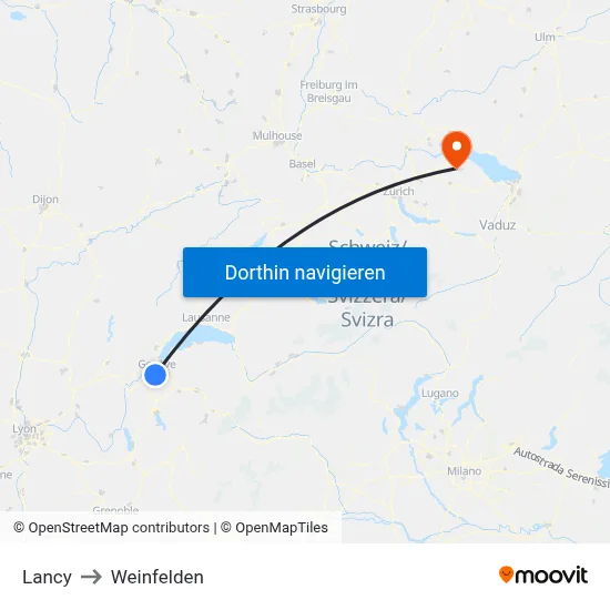 Lancy to Weinfelden map