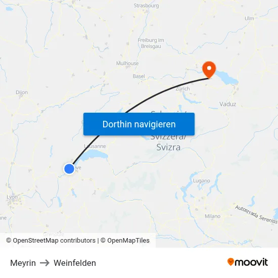 Meyrin to Weinfelden map