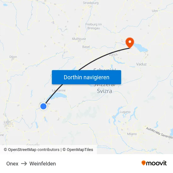Onex to Weinfelden map
