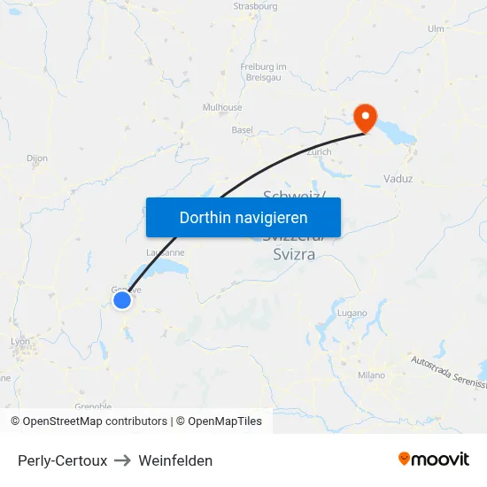 Perly-Certoux to Weinfelden map