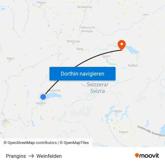 Prangins to Weinfelden map
