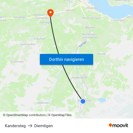 Kandersteg to Diemtigen map
