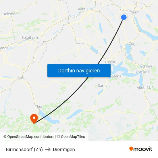 Birmensdorf (Zh) to Diemtigen map