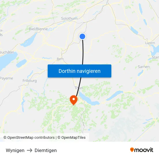 Wynigen to Diemtigen map