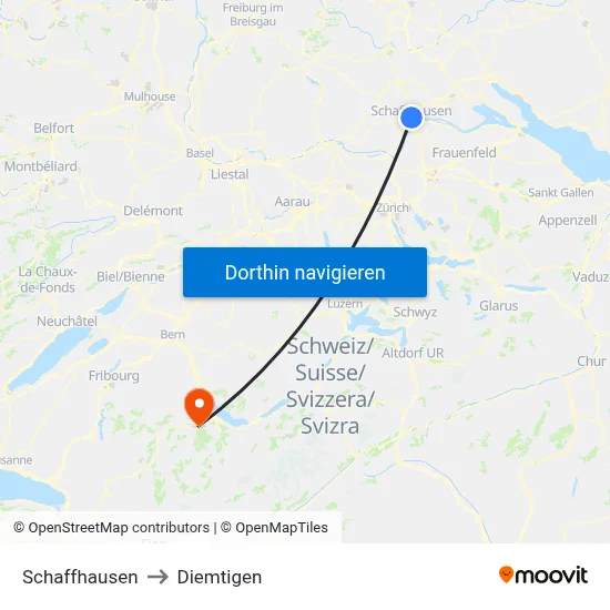 Schaffhausen to Diemtigen map