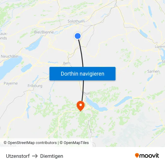 Utzenstorf to Diemtigen map