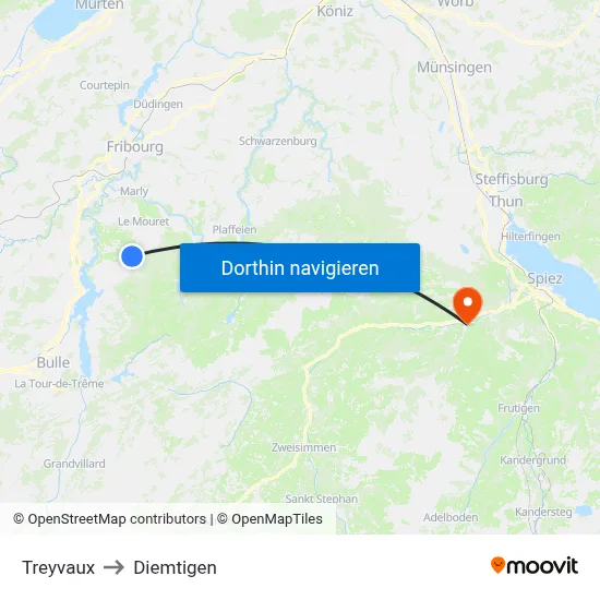 Treyvaux to Diemtigen map
