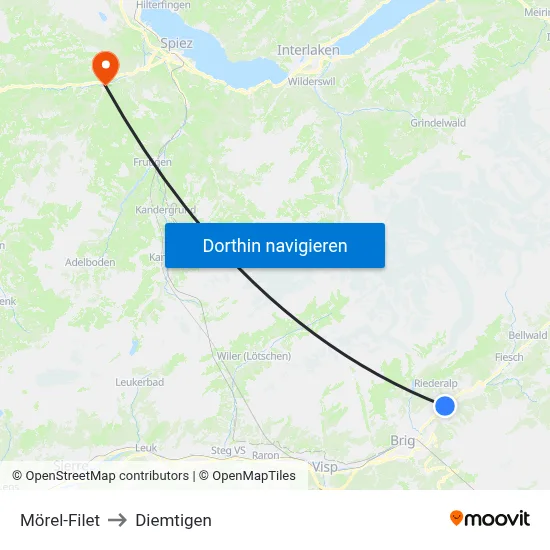 Mörel-Filet to Diemtigen map