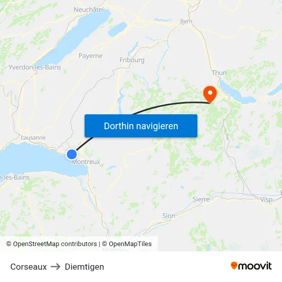Corseaux to Diemtigen map