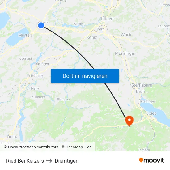 Ried Bei Kerzers to Diemtigen map