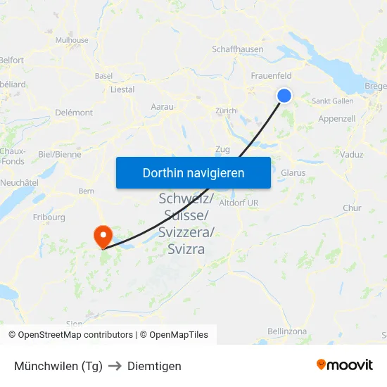 Münchwilen (Tg) to Diemtigen map