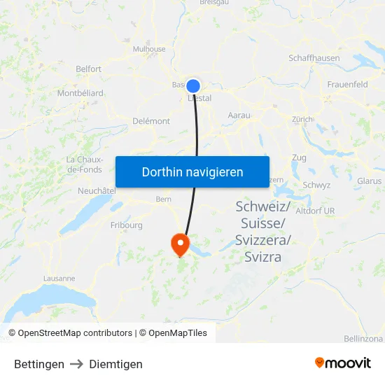 Bettingen to Diemtigen map