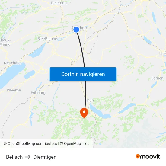 Bellach to Diemtigen map