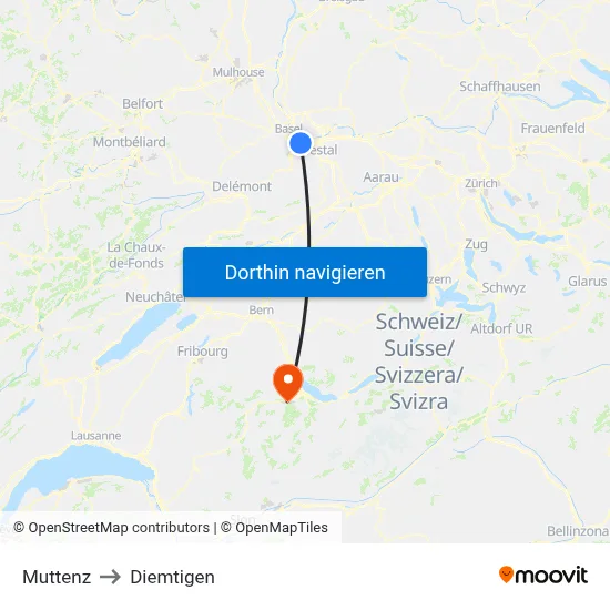 Muttenz to Diemtigen map