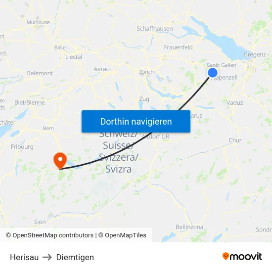 Herisau to Diemtigen map