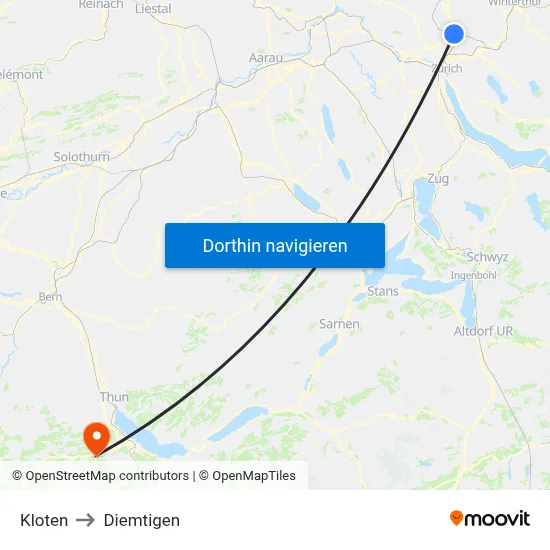 Kloten to Diemtigen map