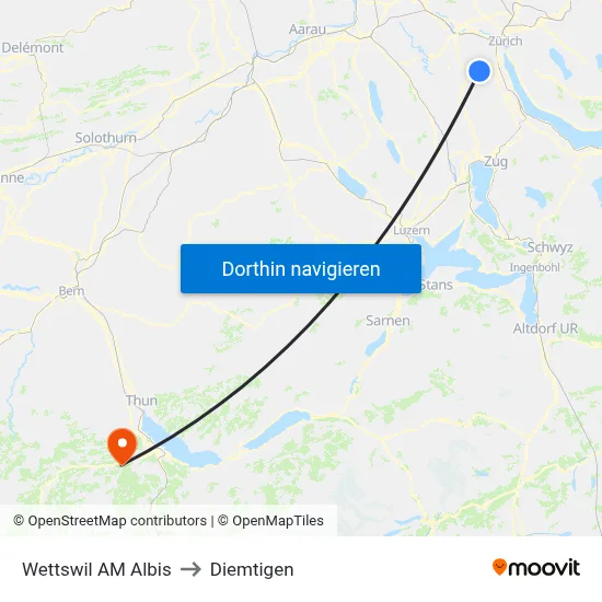 Wettswil AM Albis to Diemtigen map