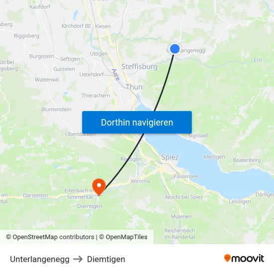 Unterlangenegg to Diemtigen map