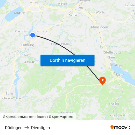Düdingen to Diemtigen map