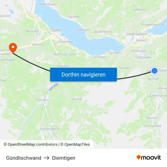 Gündlischwand to Diemtigen map