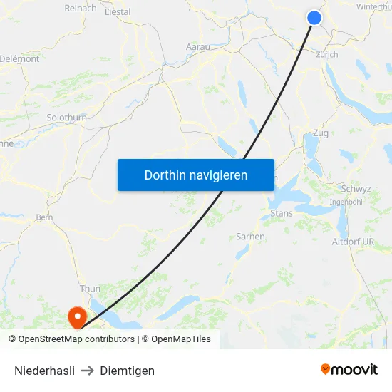 Niederhasli to Diemtigen map