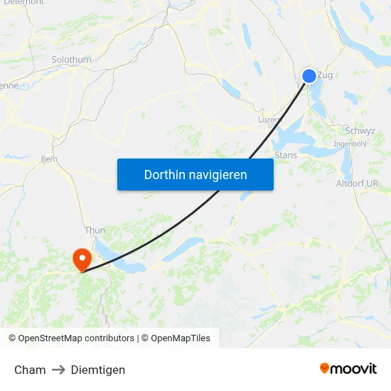 Cham to Diemtigen map