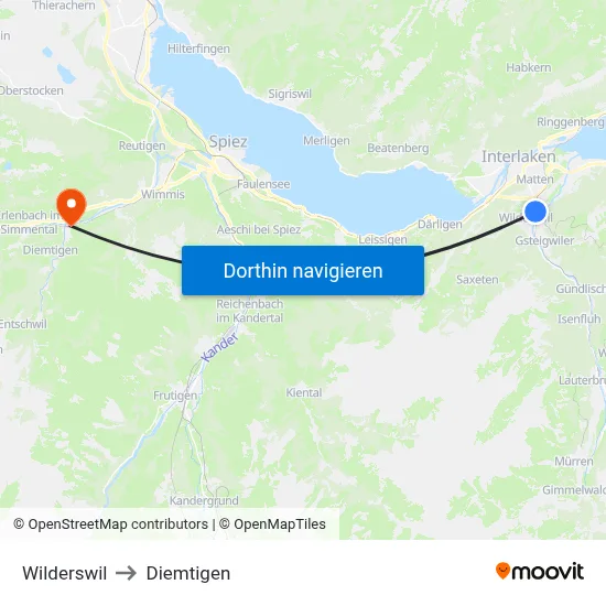 Wilderswil to Diemtigen map