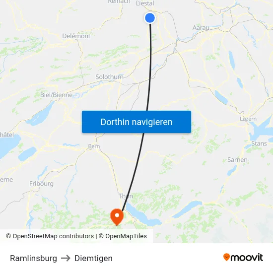 Ramlinsburg to Diemtigen map