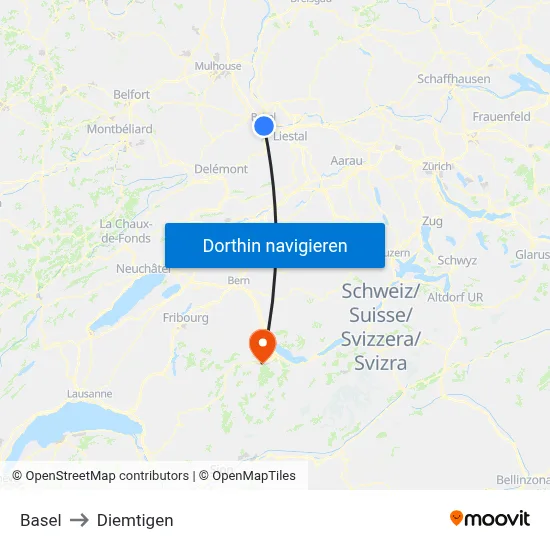 Basel to Diemtigen map
