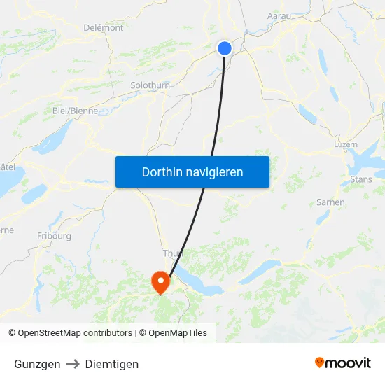 Gunzgen to Diemtigen map