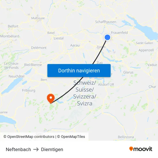 Neftenbach to Diemtigen map
