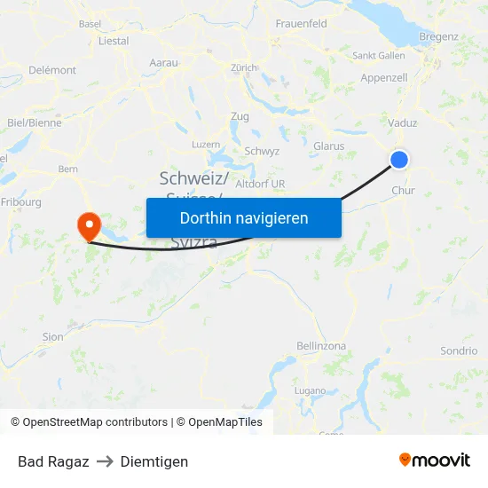 Bad Ragaz to Diemtigen map