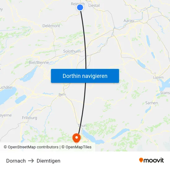 Dornach to Diemtigen map