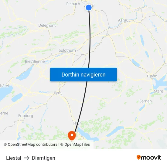 Liestal to Diemtigen map