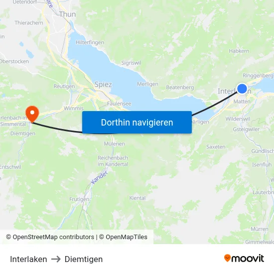 Interlaken to Diemtigen map
